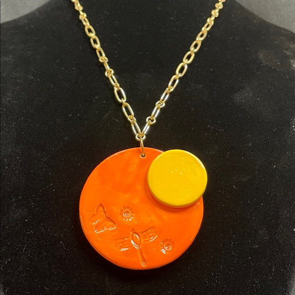 Jewelry - Clay Pendant Necklace Sunset/Summer theme on a gold link chain-Handmade by Me